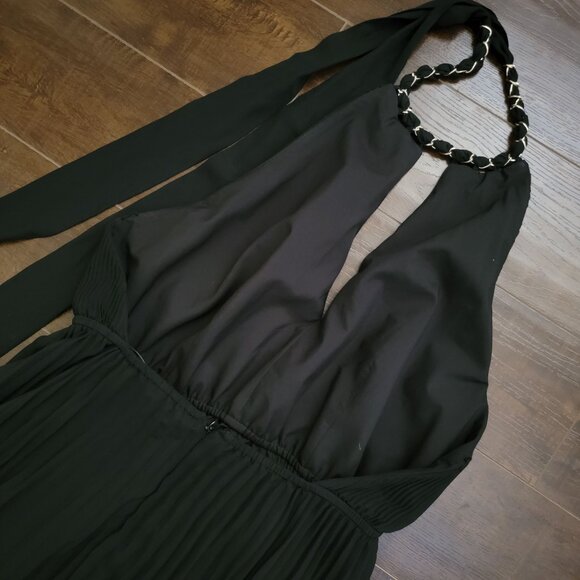 NEW Milly Kora Dress Maxi Womens 12 Pleated Halter Backless Black Retail $595 - Picture 5 of 11
